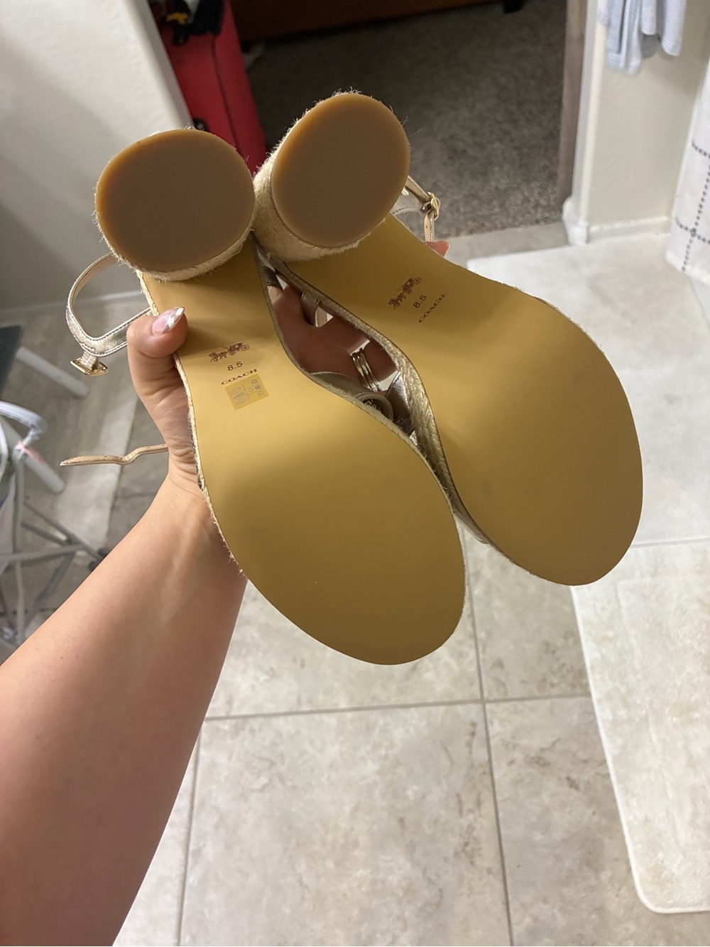 Coach Gold Metallic Espadrille Wedge Sandals - Picture 2 of 2